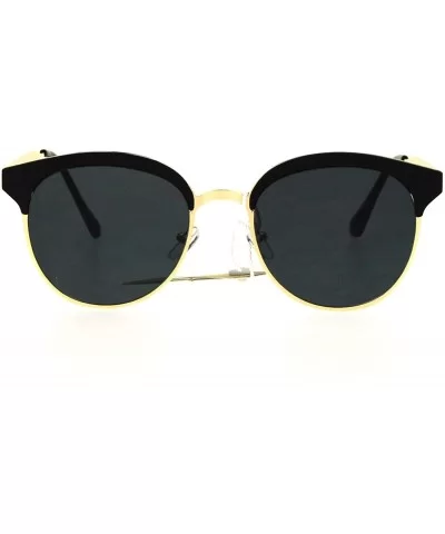 Womens Metal Half Horn Rim Retro Flat Panel Color Mirror Lens Sunglasses - Black - C117YDMG6R5 $17.39 Round