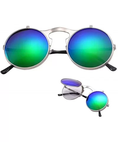 Vintage Round Sunglasses 80's Retro Steam Punk Style Flip Up Mirror Circle Metal Frame Sun Glasses for Men Women - C218T9HZWC...