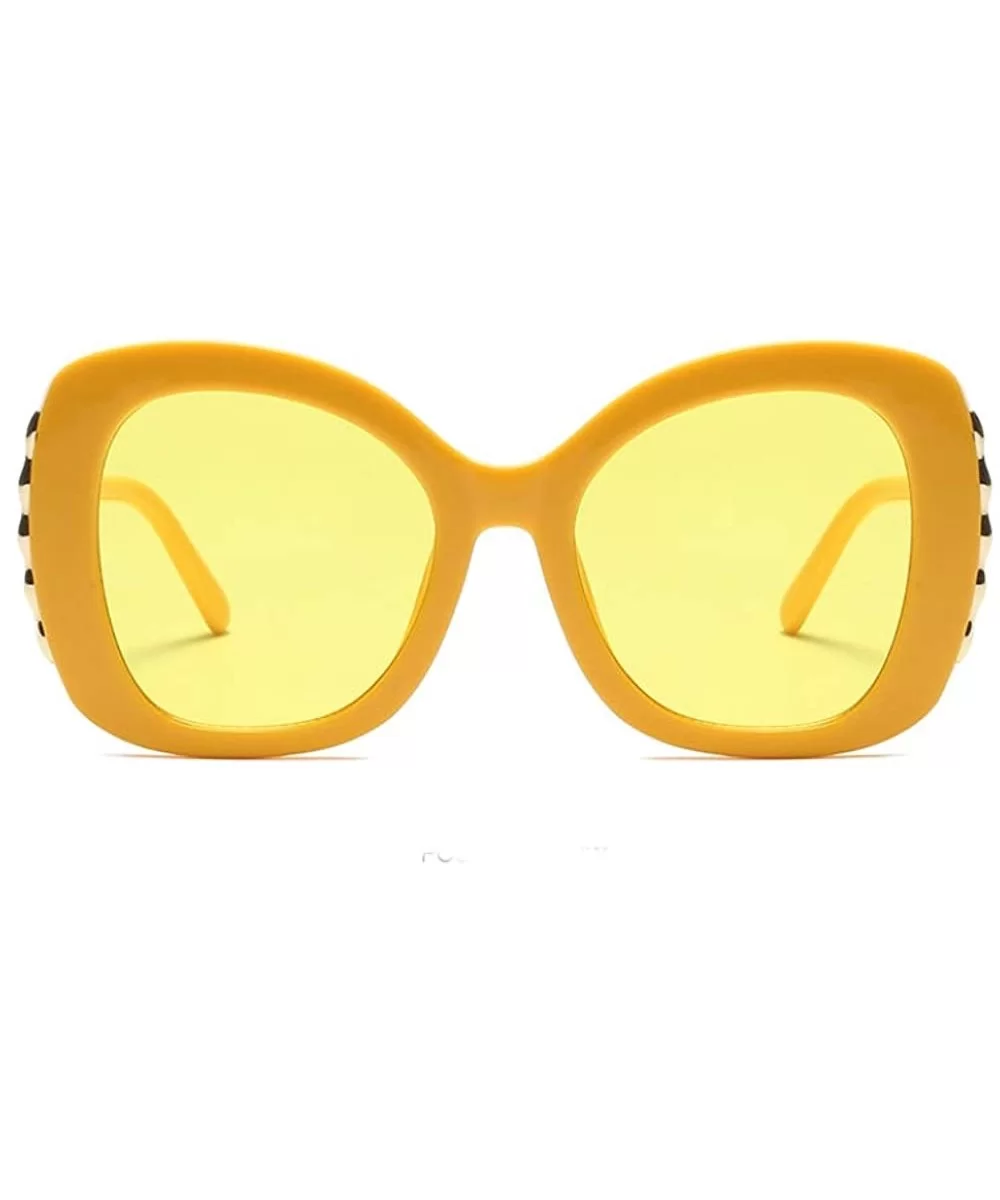 Women Cateye Sunglasses Oversized Vintage Retro Bold Fashion Designer Shades - Yellow - CR18GOO34SZ $20.63 Round