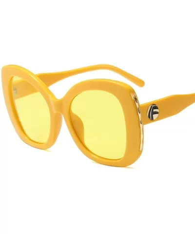 Women Cateye Sunglasses Oversized Vintage Retro Bold Fashion Designer Shades - Yellow - CR18GOO34SZ $20.63 Round