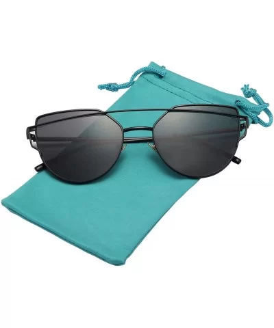 Street Fashion Cat Eye Mirrored Metal Sunglasses for Women 7805 - Black - C318Q7Q0KIT $17.88 Cat Eye