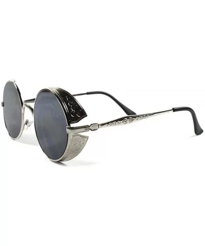 Vintage Retro Side Shields Steampunk Round Sunglasses - Silver - CS188OS3UE8 $16.24 Shield