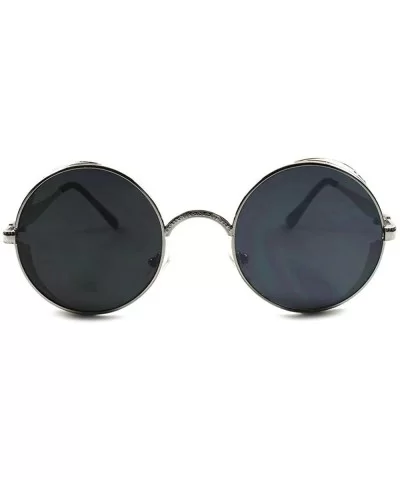 Vintage Retro Side Shields Steampunk Round Sunglasses - Silver - CS188OS3UE8 $16.24 Shield