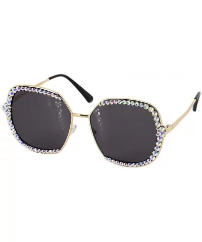 Oversized Rhinestone Aviator Sunglasses for Women Diamond Shades - Black Lens/Colorful Rhinestone - CQ18XT065WX $28.18 Square