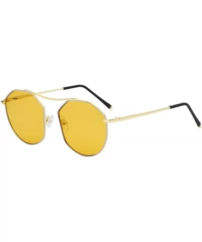 Women Metal Geometric Round Oversized Tinted Lens UV Protection Fashion Sunglasses - Yellow - C818WU6QLYL $30.47 Oversized