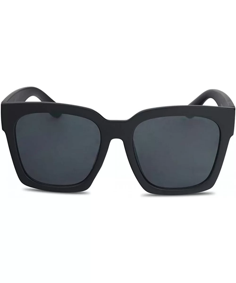 Women's Oversized Boyfriend Thick Casual Square MOD Sunglasses 55mm Street Fashion Eyewear - Black Frame - Black - CU18KA7UTI...