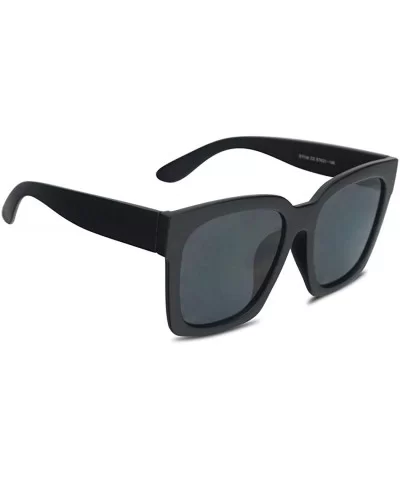 Women's Oversized Boyfriend Thick Casual Square MOD Sunglasses 55mm Street Fashion Eyewear - Black Frame - Black - CU18KA7UTI...