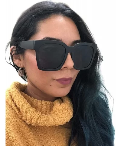 Women's Oversized Boyfriend Thick Casual Square MOD Sunglasses 55mm Street Fashion Eyewear - Black Frame - Black - CU18KA7UTI...