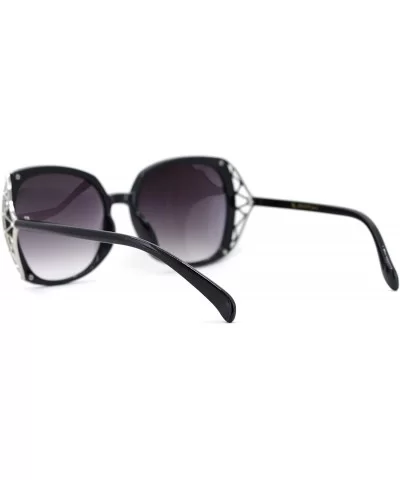 Womens Rhinestone Bling Metal Web Designer Fashion Sunglasses - Black Silver Smoke - CV18UGUHMX8 $17.28 Butterfly