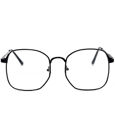 3178 Metal Wire Frame Oversized Angular Round Eyeglasses - Black - C212F40TNK5 $17.97 Round