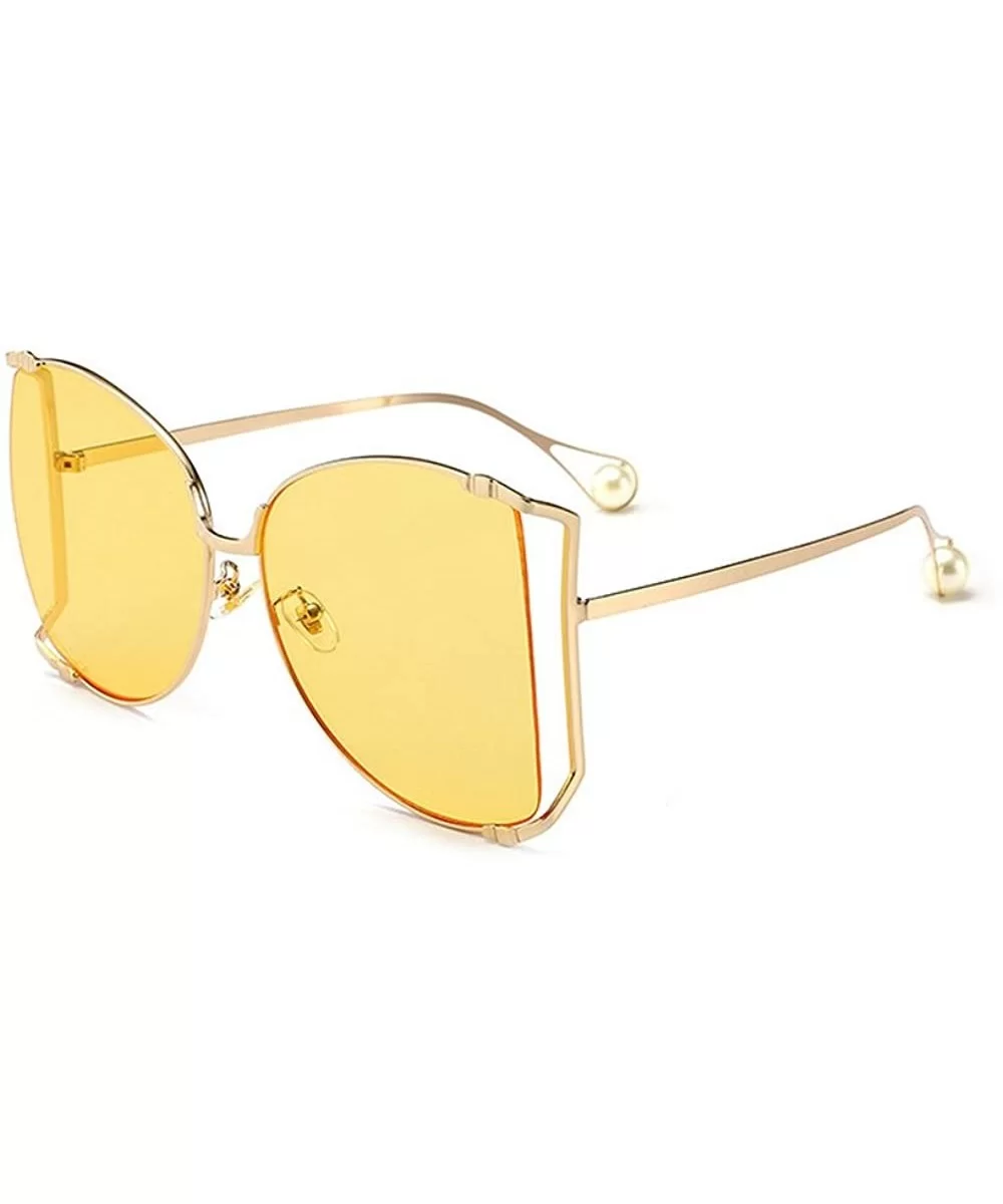 Alloy Oversized Sunglasses unisex 2018 New Fashion Luxury Hollow Frame Shades With Pearl - Yellow - C1189O4UGAH $16.84 Oversized