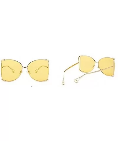 Alloy Oversized Sunglasses unisex 2018 New Fashion Luxury Hollow Frame Shades With Pearl - Yellow - C1189O4UGAH $16.84 Oversized