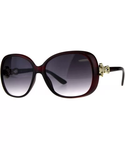 Womens Square Frame Sunglasses Classy Elegant Rhinestone Design - Burgundy (Smoke) - CZ18DK3D273 $16.20 Square