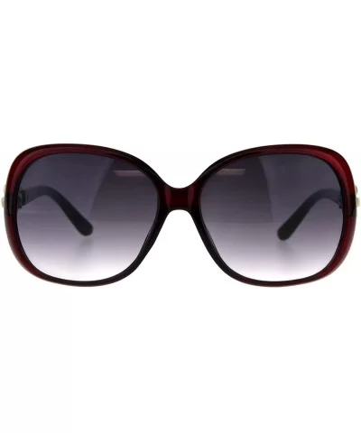 Womens Square Frame Sunglasses Classy Elegant Rhinestone Design - Burgundy (Smoke) - CZ18DK3D273 $16.20 Square