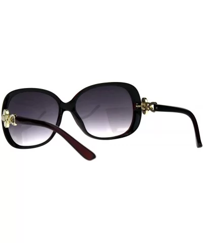 Womens Square Frame Sunglasses Classy Elegant Rhinestone Design - Burgundy (Smoke) - CZ18DK3D273 $16.20 Square