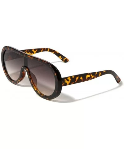 Thick Bold Round Shield One Piece Lens Retro Aviator Sunglasses - Tortoise Frame - C718AM5HRRX $12.93 Aviator