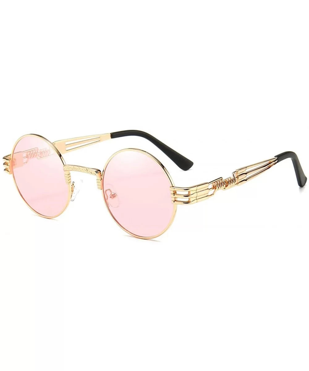 John Lennon Round Sunglasses Steampunk Metal Frame - Transparent Pink Lens/Gold Frame - CY18ZH7Q4HZ $28.28 Oversized