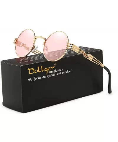 John Lennon Round Sunglasses Steampunk Metal Frame - Transparent Pink Lens/Gold Frame - CY18ZH7Q4HZ $28.28 Oversized