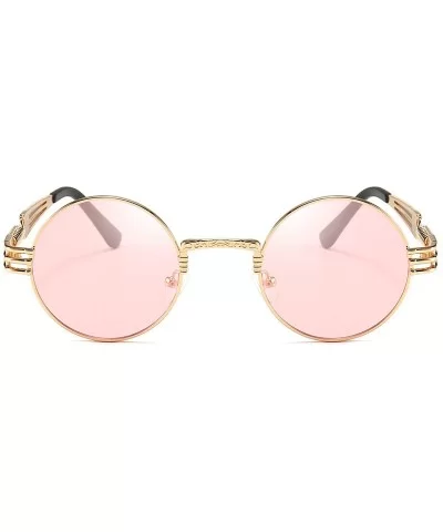 John Lennon Round Sunglasses Steampunk Metal Frame - Transparent Pink Lens/Gold Frame - CY18ZH7Q4HZ $28.28 Oversized