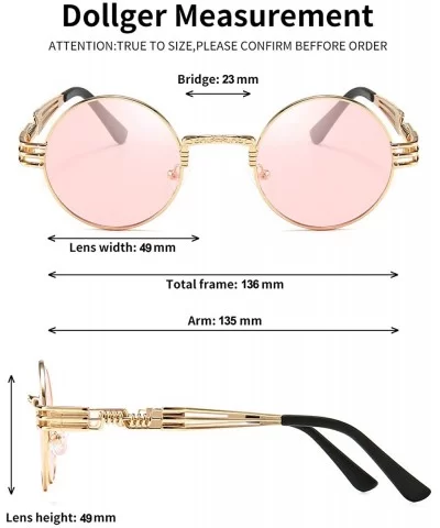 John Lennon Round Sunglasses Steampunk Metal Frame - Transparent Pink Lens/Gold Frame - CY18ZH7Q4HZ $28.28 Oversized