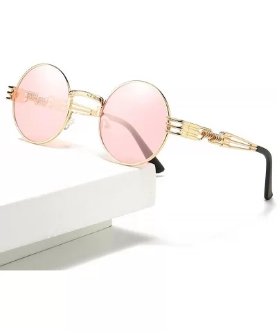 John Lennon Round Sunglasses Steampunk Metal Frame - Transparent Pink Lens/Gold Frame - CY18ZH7Q4HZ $28.28 Oversized