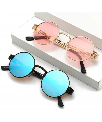 John Lennon Round Sunglasses Steampunk Metal Frame - Transparent Pink Lens/Gold Frame - CY18ZH7Q4HZ $28.28 Oversized