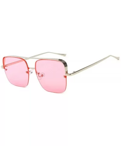 Fashion Square Double Beam Sunglasses Retro Red Yellow Glasses Men and Women Sunglasses Square Big Frame - Pink - CR18AHCDO5A...