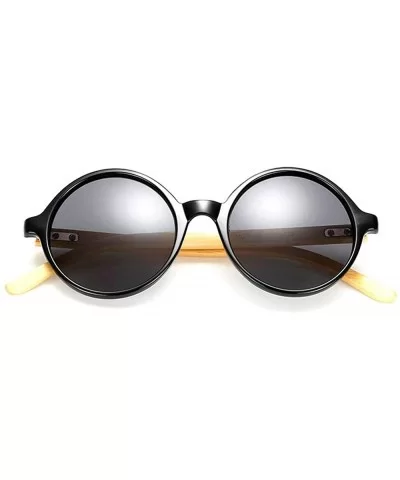 New Round Frame Retro Bamboo Leg Sunglasses Unisex Classic Black Sunglasses UV400 - Black - CL1934SYXE0 $18.47 Round