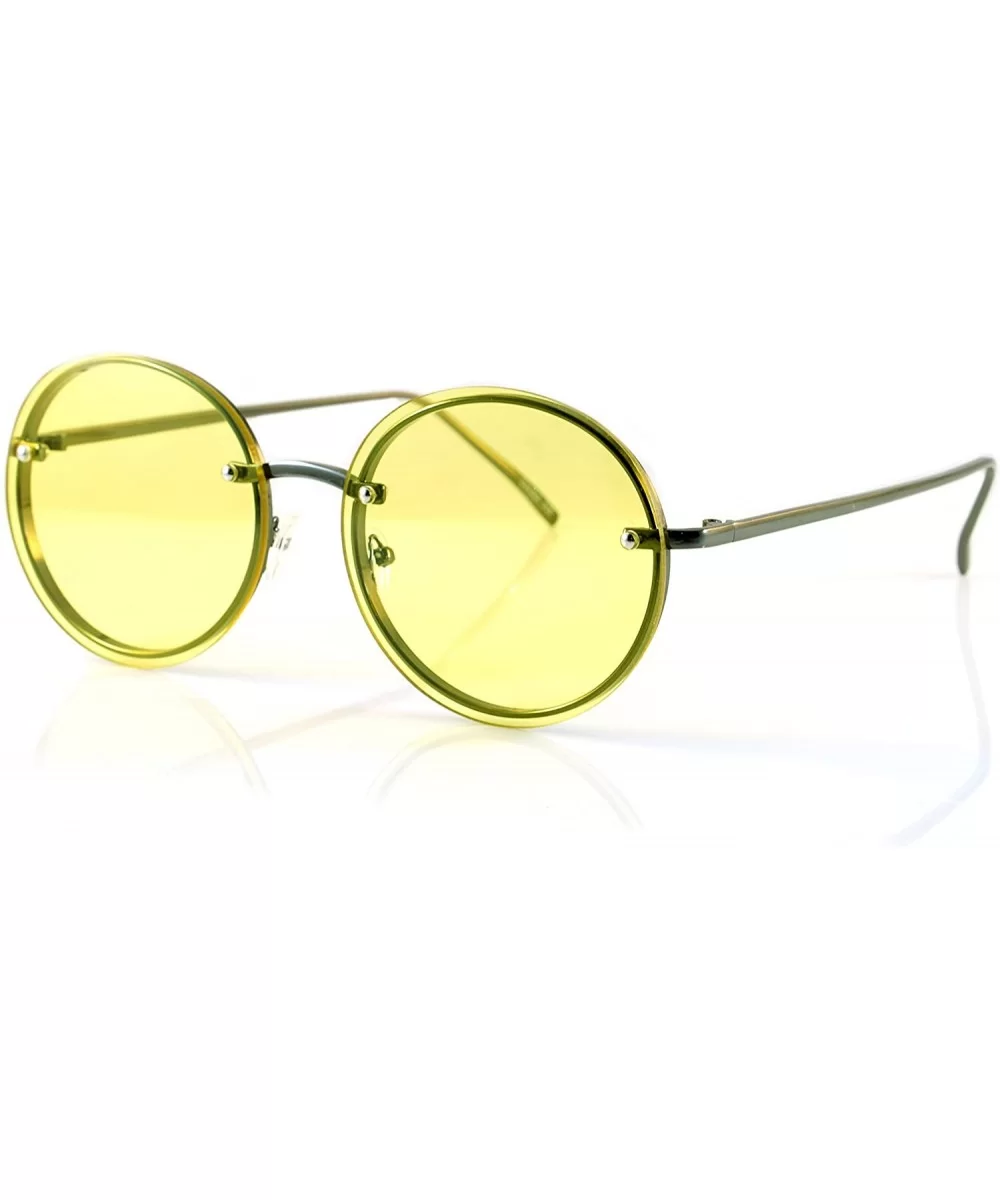 Women's Rimless Metal Tinted Flat Lens Round Sunglasses A168 - Gunmetal/ Yellowish Green - CU18D595IAI $17.43 Rimless