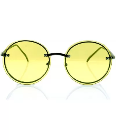 Women's Rimless Metal Tinted Flat Lens Round Sunglasses A168 - Gunmetal/ Yellowish Green - CU18D595IAI $17.43 Rimless