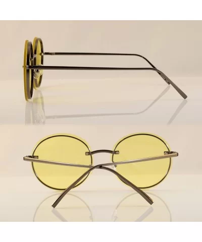 Women's Rimless Metal Tinted Flat Lens Round Sunglasses A168 - Gunmetal/ Yellowish Green - CU18D595IAI $17.43 Rimless