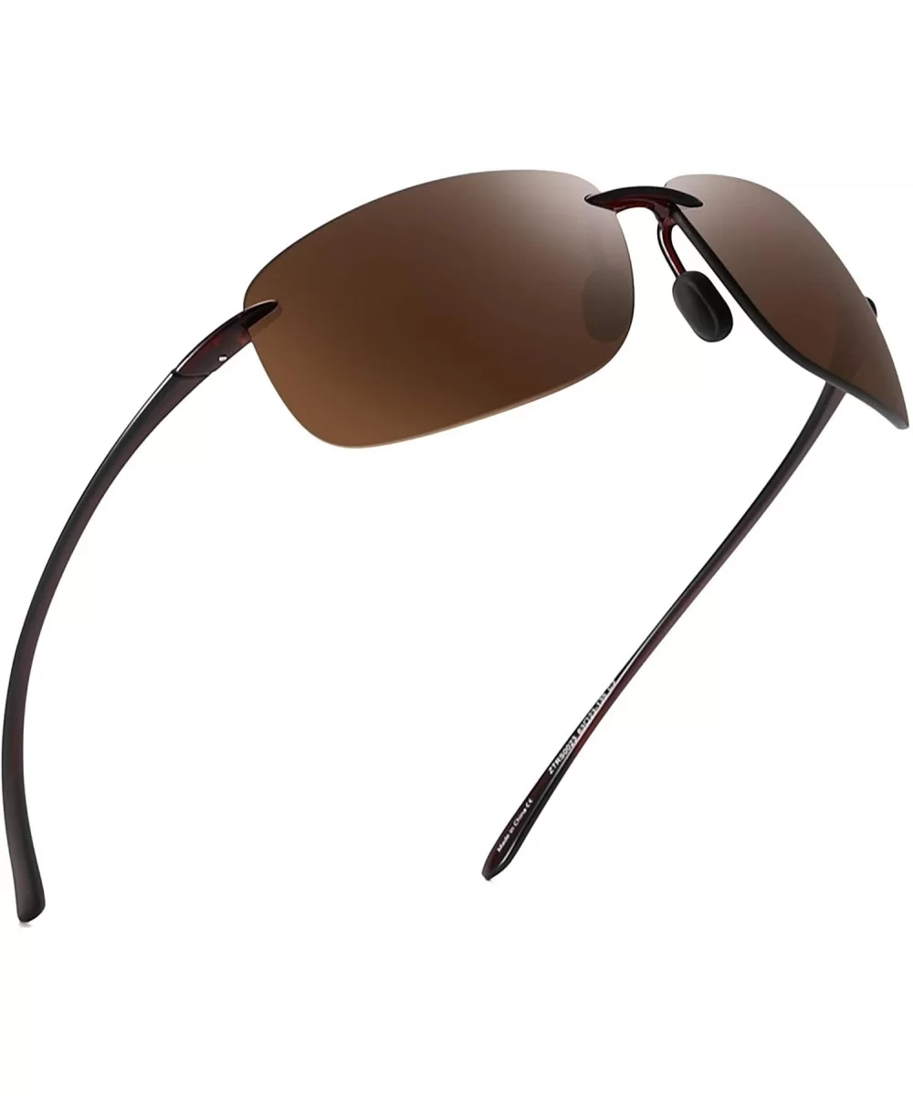 Sport Sunglasses for Men Women TR90 Rimless Frame for Running Fishing Cycling Driving - Brown - CP18I26XRU6 $23.42 Rectangular