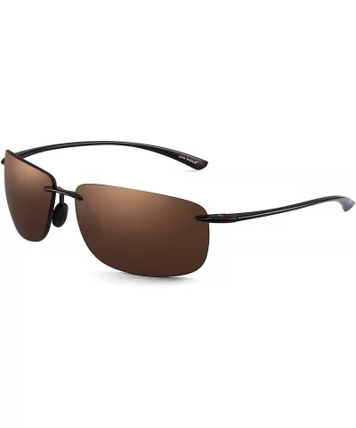 Sport Sunglasses for Men Women TR90 Rimless Frame for Running Fishing Cycling Driving - Brown - CP18I26XRU6 $23.42 Rectangular