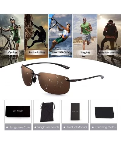 Sport Sunglasses for Men Women TR90 Rimless Frame for Running Fishing Cycling Driving - Brown - CP18I26XRU6 $23.42 Rectangular