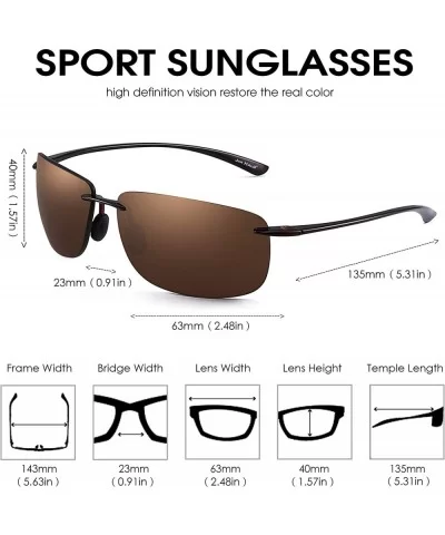 Sport Sunglasses for Men Women TR90 Rimless Frame for Running Fishing Cycling Driving - Brown - CP18I26XRU6 $23.42 Rectangular