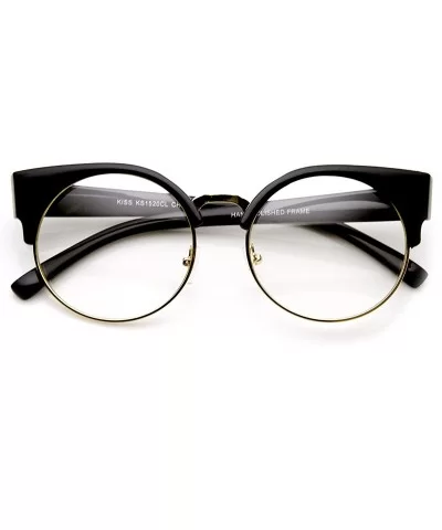 Womens Half Frame Semi-Rimless Clear Lens Cat eye Round Glasses (Black-Gold) - CE11MW0BIRR $15.15 Round