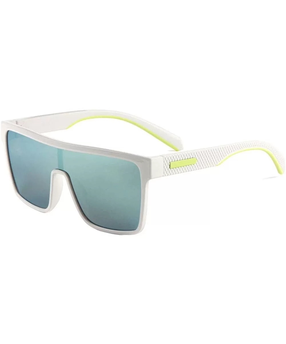 Polarized Temple Diamond Texture Pattern One Piece Shield Rectangular Lens Sunglasses - Green White - CH190UY2DUT $28.69 Shield