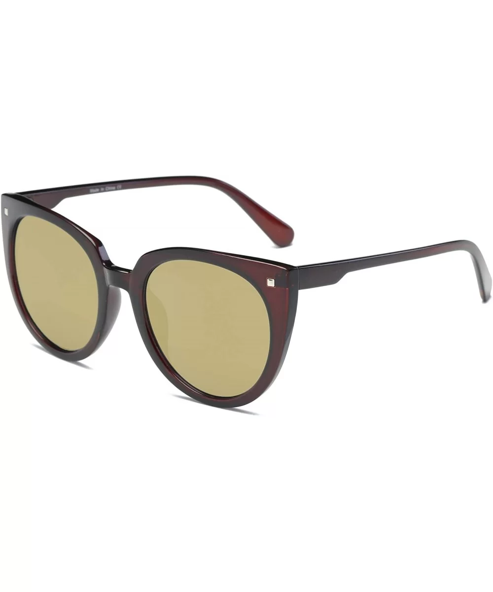 Women Retro Vintage Round Cat Eye Oversized Fashion Sunglasses - Brown - CE18WUC0YDW $30.67 Goggle