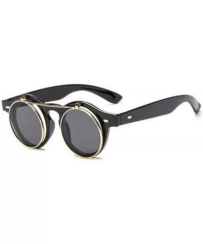 Flip Up Steampunk Goggles Glasses - Retro UV Protection Circle Sunglasses for Men and Women Black - C718XHUS44E $23.48 Goggle