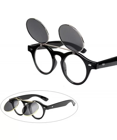 Flip Up Steampunk Goggles Glasses - Retro UV Protection Circle Sunglasses for Men and Women Black - C718XHUS44E $23.48 Goggle