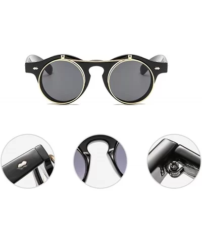 Flip Up Steampunk Goggles Glasses - Retro UV Protection Circle Sunglasses for Men and Women Black - C718XHUS44E $23.48 Goggle