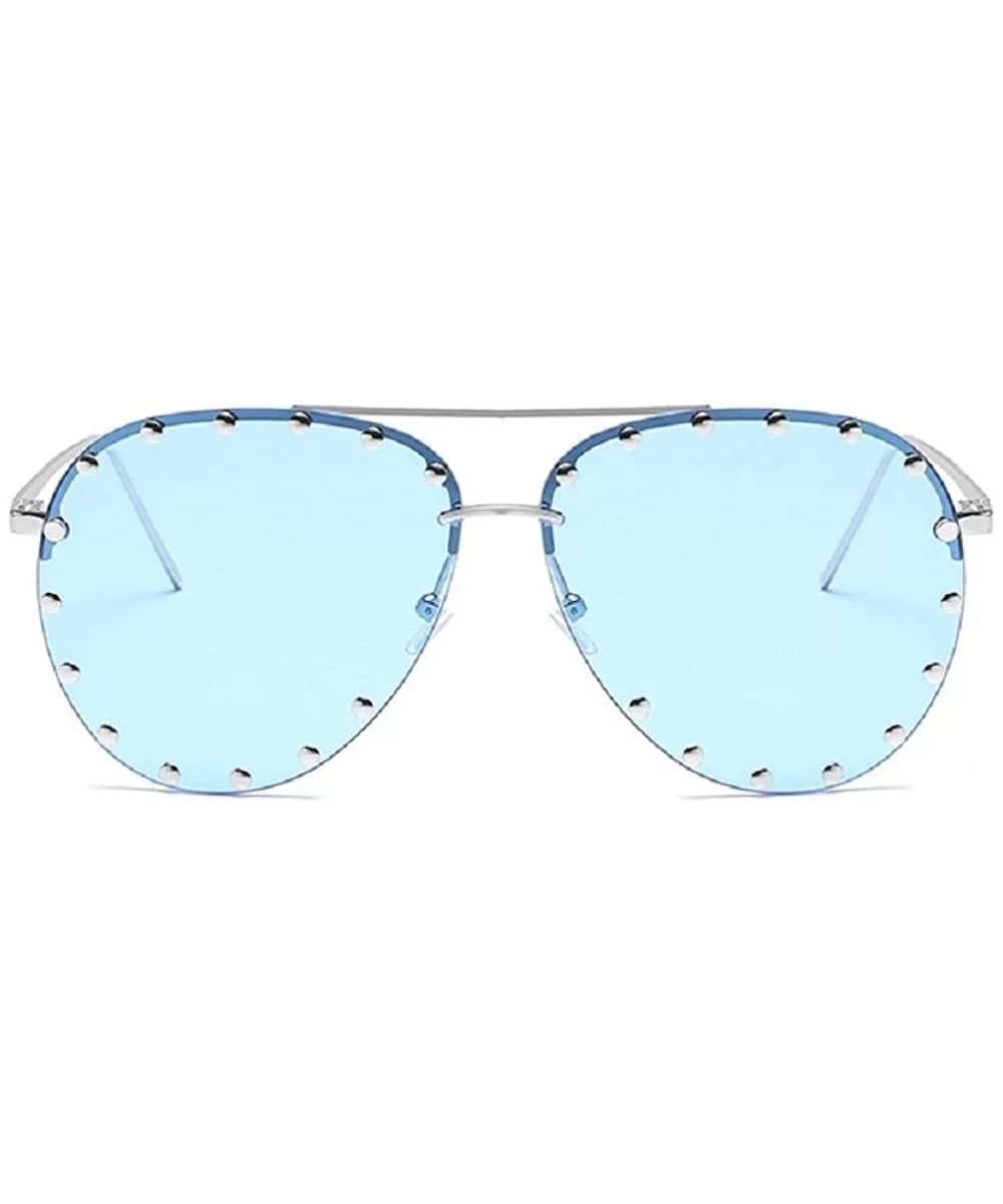 SJR-A05 Rimless Half Frame Stud Embellished Aviator Sunglasses (blue) - CT18GAYHHKD $22.30 Rimless