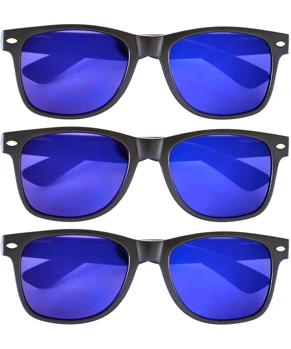 Women's Men's Sunglasses Flat Mirrored Reflective Colored Lens - Flat_3_pairs_blue - CM186AKU3DL $11.97 Sport