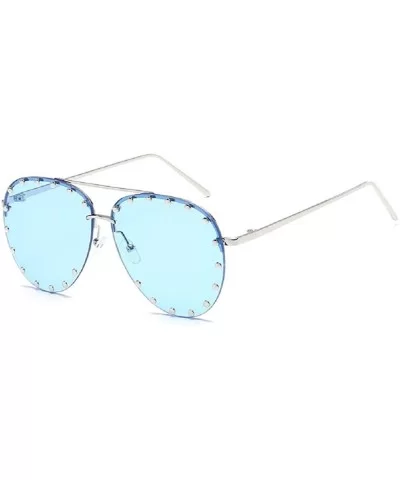 SJR-A05 Rimless Half Frame Stud Embellished Aviator Sunglasses (blue) - CT18GAYHHKD $22.30 Rimless