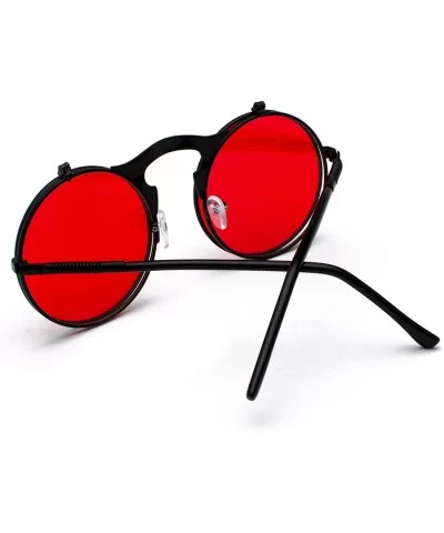 Unisex Retro Steampunk Sunglasses Flip Up Green Yellow Red Small Round Summer Style Sun Glasses Men Women - C5197Y7GCDT $27.4...