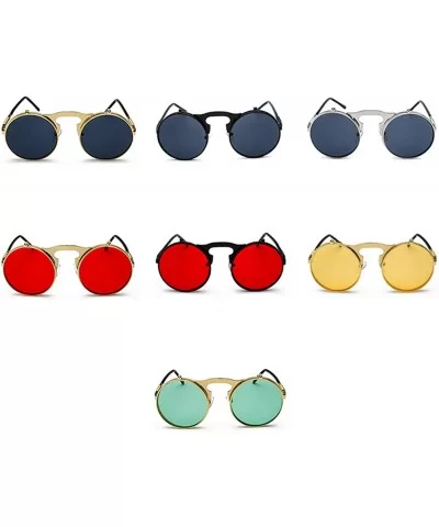 Unisex Retro Steampunk Sunglasses Flip Up Green Yellow Red Small Round Summer Style Sun Glasses Men Women - C5197Y7GCDT $27.4...