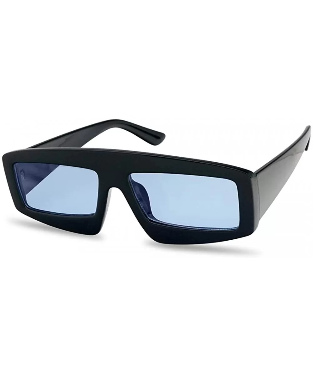 Futuristic Chunky Rectangular Sleek Sunglasses Retro Unisex Style Assorted Color Glasses - Black Frame - Blue - CQ18L3O5GCR $...