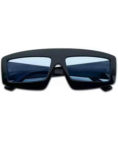 Futuristic Chunky Rectangular Sleek Sunglasses Retro Unisex Style Assorted Color Glasses - Black Frame - Blue - CQ18L3O5GCR $...