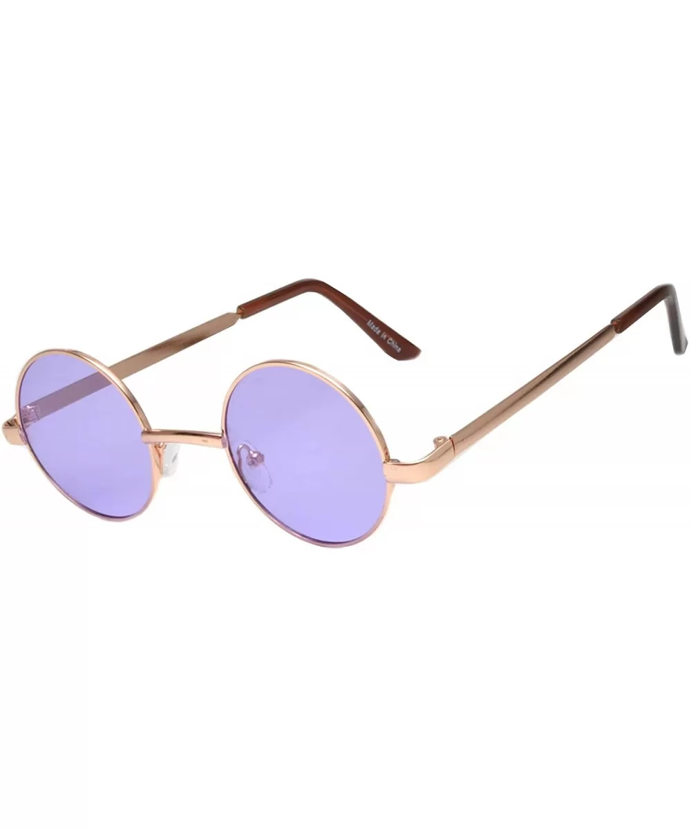 Round Retro Small Circle Tint & Mirror Colored Lens 43-55 mm Sunglasses Metal - Round_43mm_gld_purple_grd - CP189IK3IRQ $11.3...