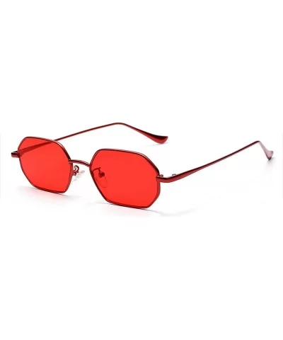 Small Rectangle Sunglasses Men 2019 Metal Frame Polygon Women Red Lens Sun Glasses Gold Unisex Uv400 - Full Red - CD197YD9RH5...